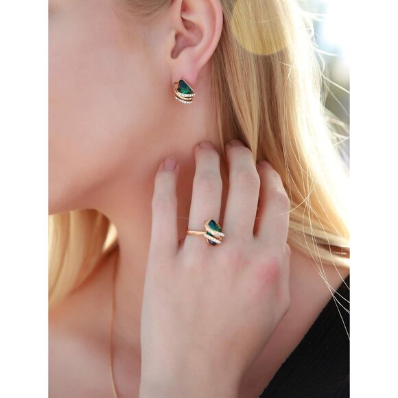 Women's Dark Green Leafael Wish Charm Birthstone Crystal Stud Earrings Jewellery - Picture 3 of 7